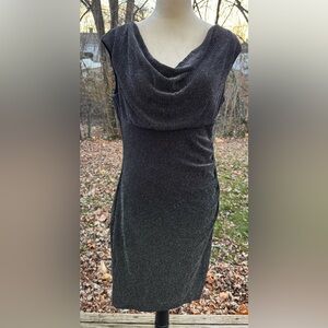 LAUREN RALPH LAUREN Sz 14 Sleeveless Knee Length Cowl Neck Sheath Dress Metallic